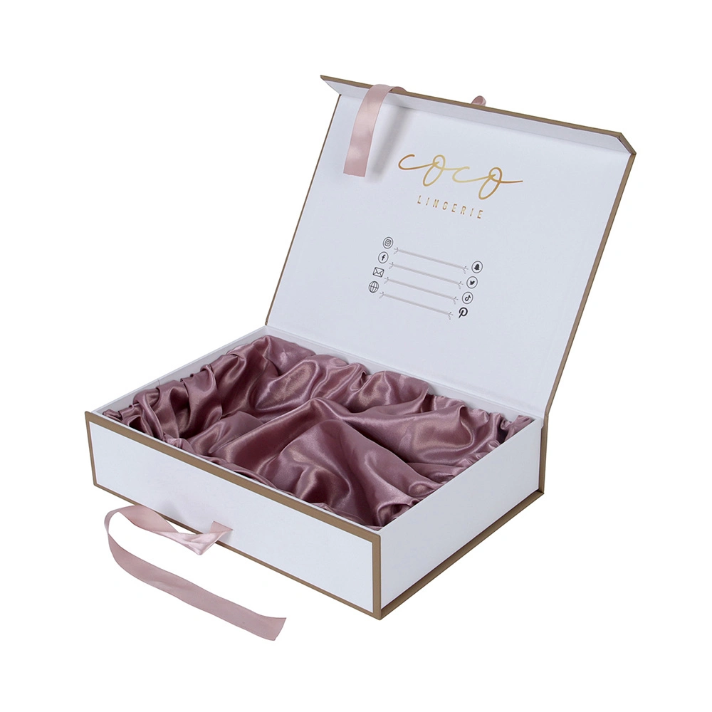 OEM Custom Satin Lined Packaging Paper Gift Box for Clothing with Ribbon Closure