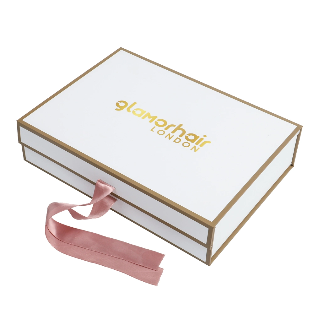 Magnetic Custom Satin Lined Packaging Paper Gift Box for Hair Extensions with Ribbon