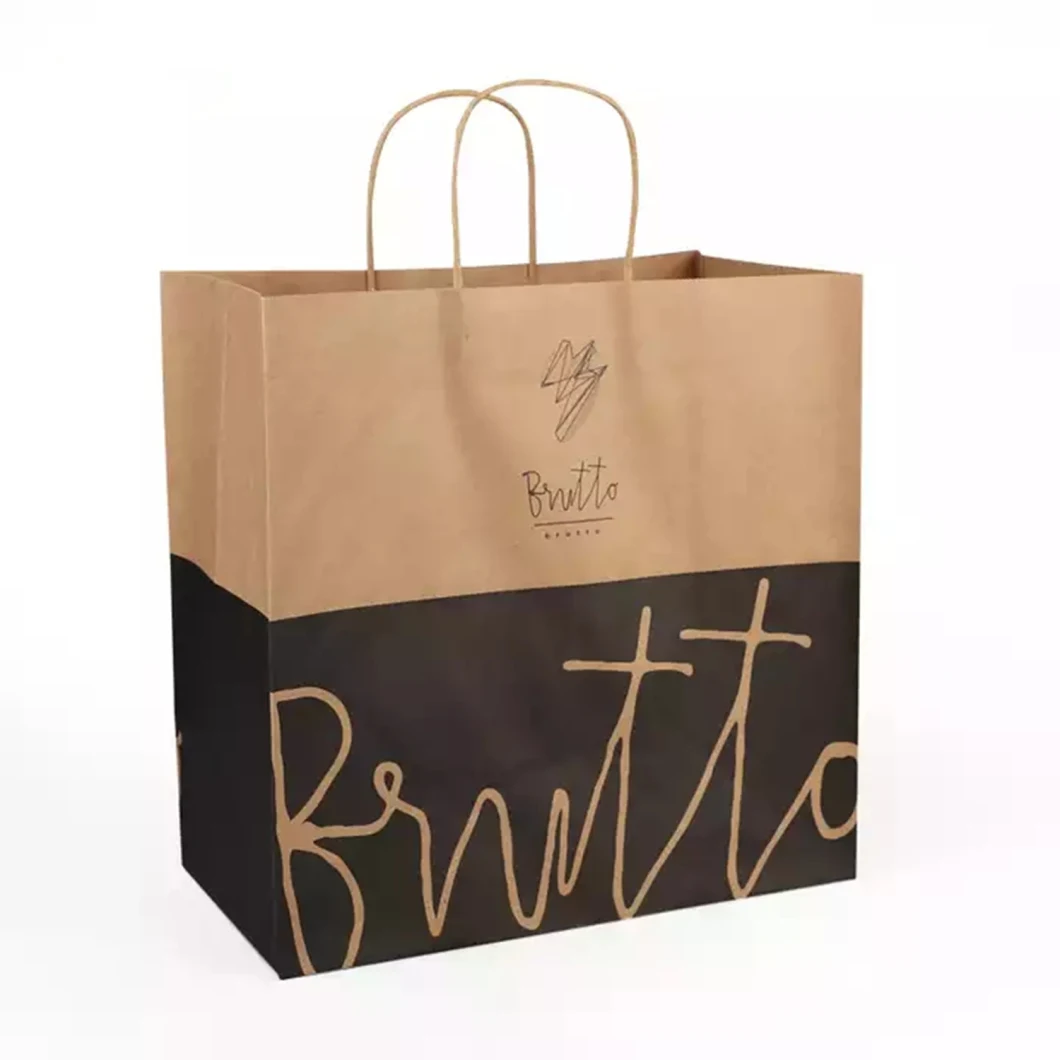 FDA/EU Free Sample Bespoke 100% Recycled Cheap Kraft Paper Restaurant Gift Shopping Clothing Carry Bag