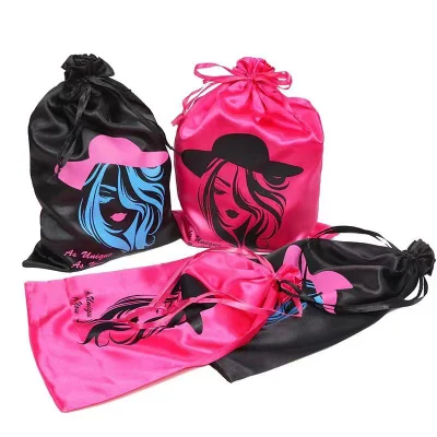 Individuelle Perückentaschen mit Logo, Seidensatintaschen mit Kordelzug, Perückentaschen zur Aufbewahrung mehrerer Perücken